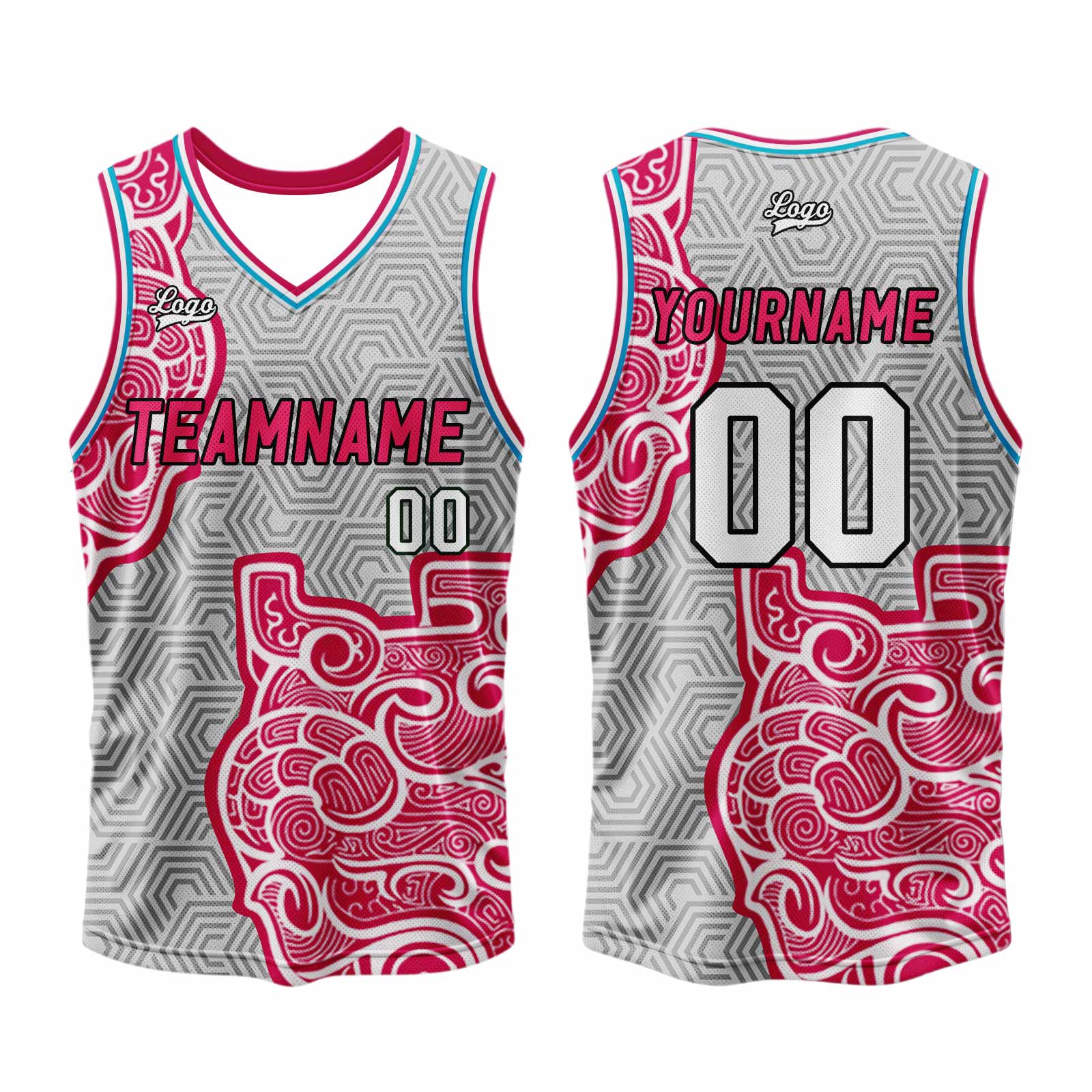Custom Gray Pink Basketball Jersey Uniform Suit Printed Your Logo Name Number enthsush
