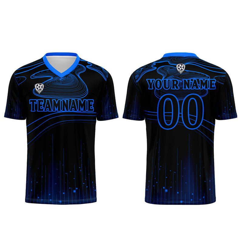 Custom Black Blue Soccer Jerseys for Men Women Personalized Soccer Uniforms for Adult and Kid
