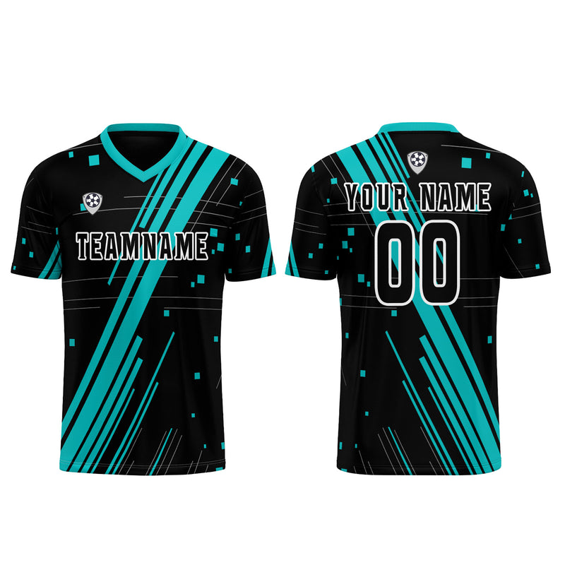 Custom Black Teal Jerseys for Men Women Personalized Soccer Uniforms for Adult and Kid