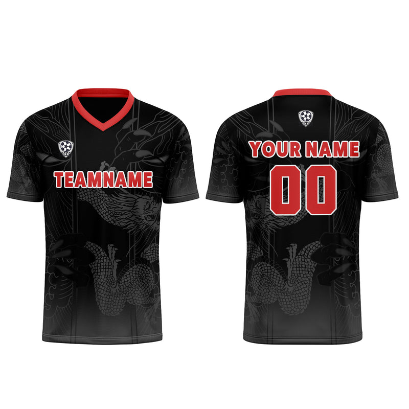 Custom Black Red Jerseys for Men Women Personalized Soccer Uniforms for Adult and Kid