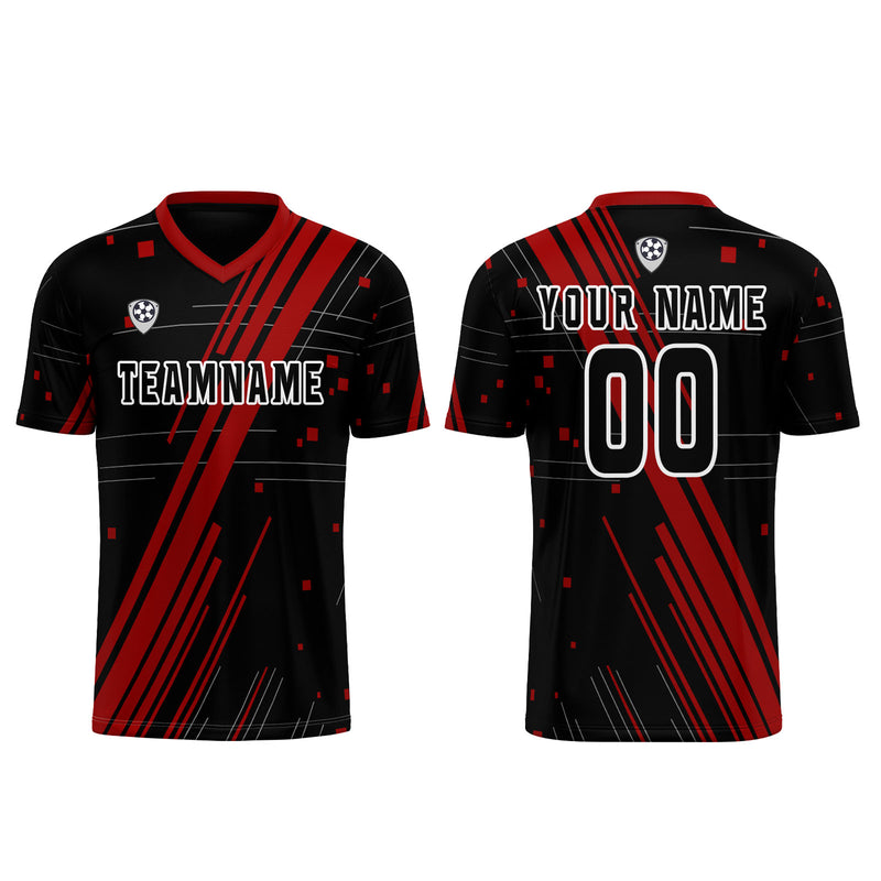 Custom Black Red Jerseys for Men Women Personalized Soccer Uniforms for Adult and Kid