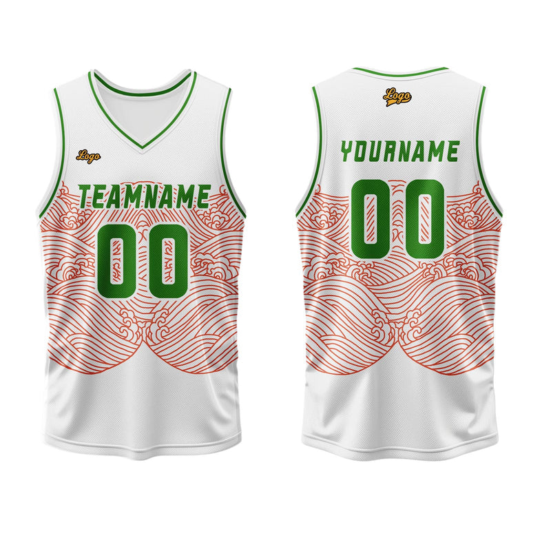 Custom White Red Green Basketball Jersey Uniform Suit Printed Your Logo Name Number