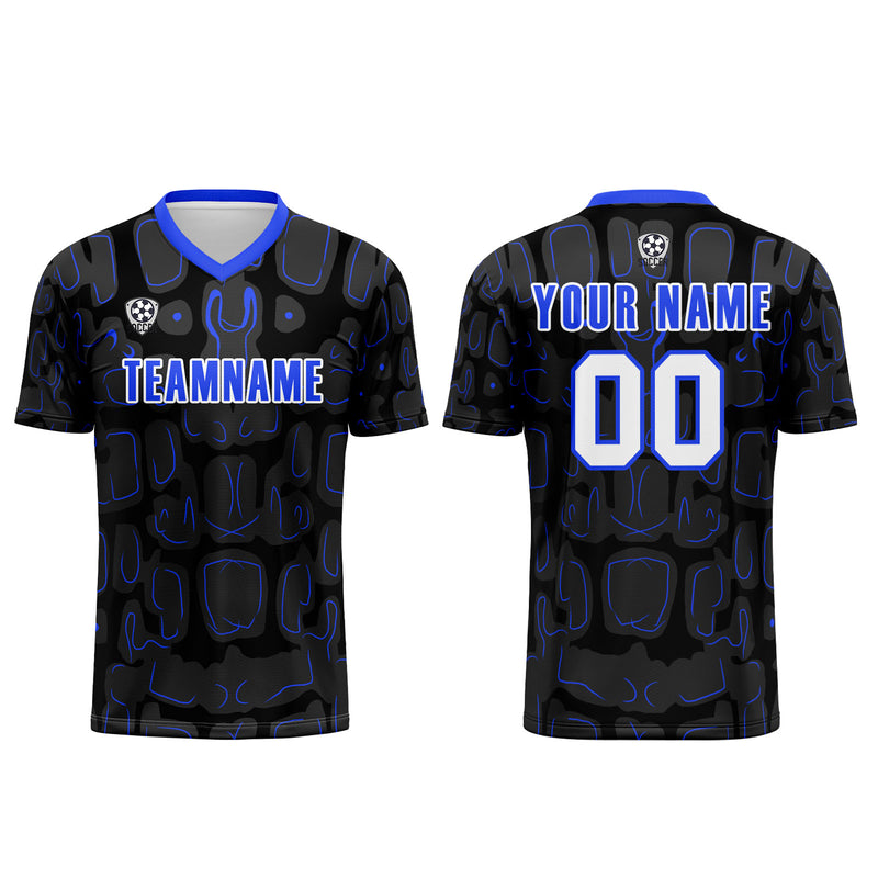 Custom Black Blue Jerseys for Men Women Personalized Soccer Uniforms for Adult and Kid