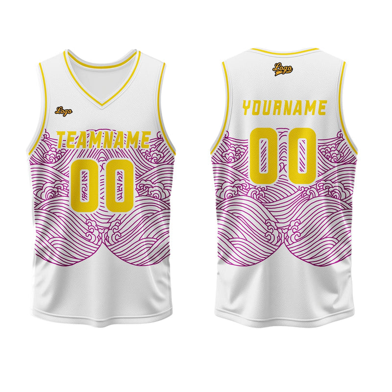 Custom White Purple Yellow Basketball Jersey Uniform Suit Printed Your Logo Name Number