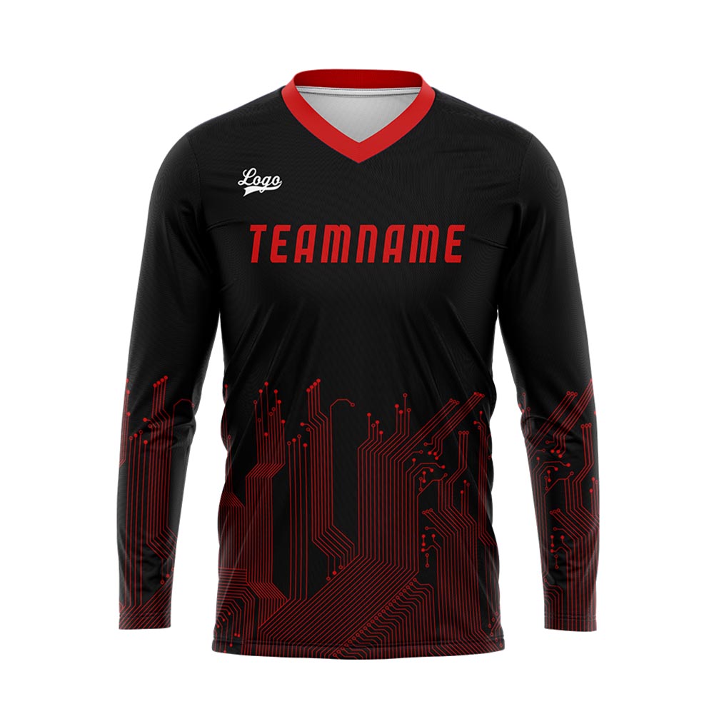 Custom Black Red Basketball Soccer Football Shooting Long T-Shirt for Adults and Kids enthsush