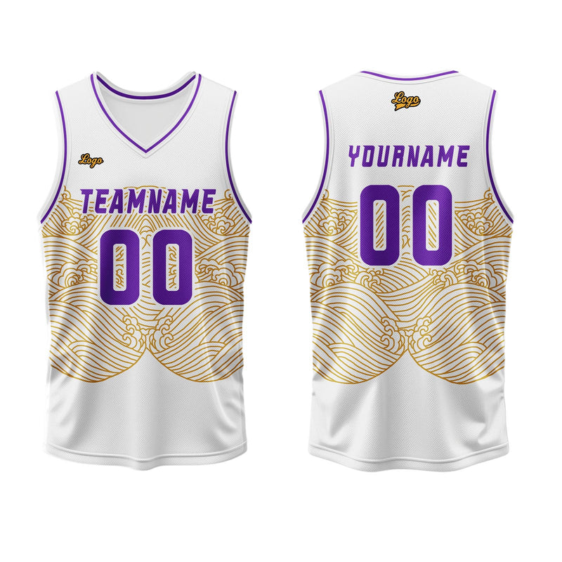 Custom White Yellow Violet Basketball Jersey Uniform Suit Printed Your Logo Name Number