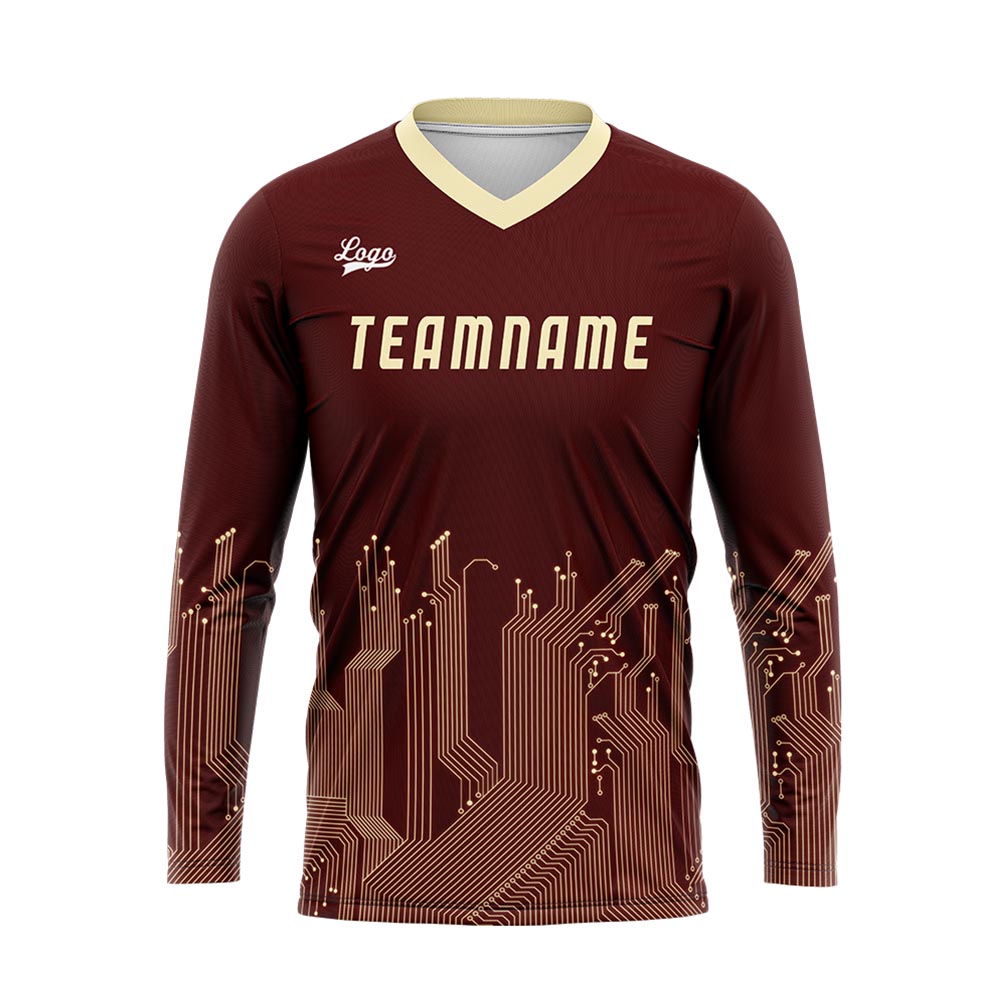 Custom Dark Red Light Yellow Basketball Soccer Football Shooting Long T-Shirt for Adults and Kids enthsush