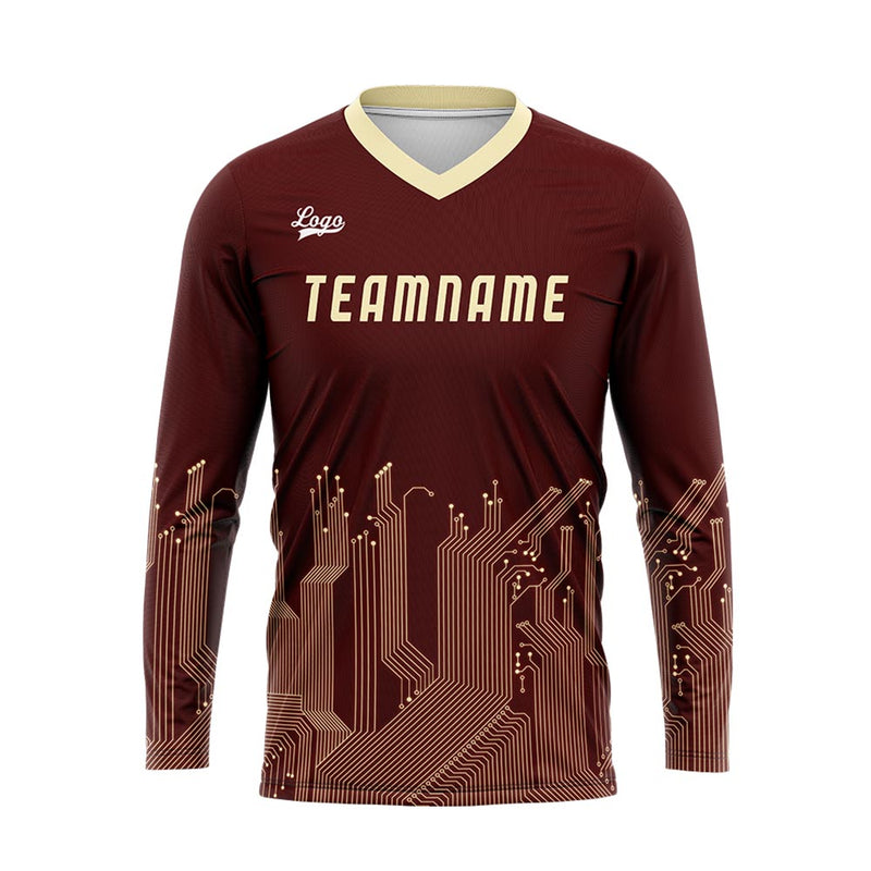 Custom Dark Red Light Yellow Basketball Soccer Football Shooting Long T-Shirt for Adults and Kids