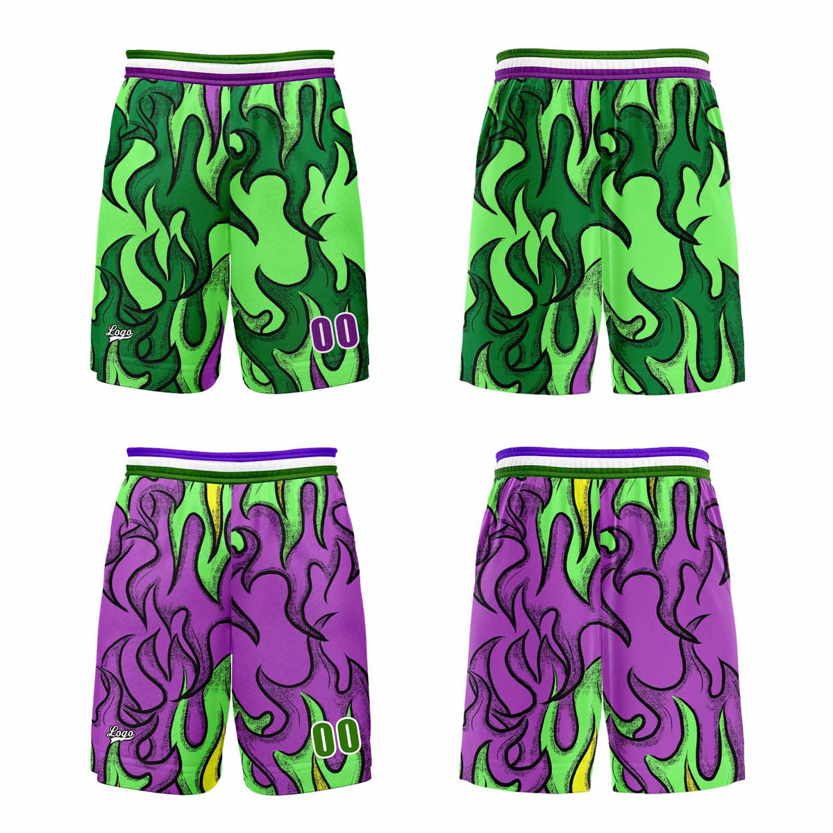 Custom Green Purple Reversible Basketball Suit for Adults and Kids Personalized Jersey enthsush