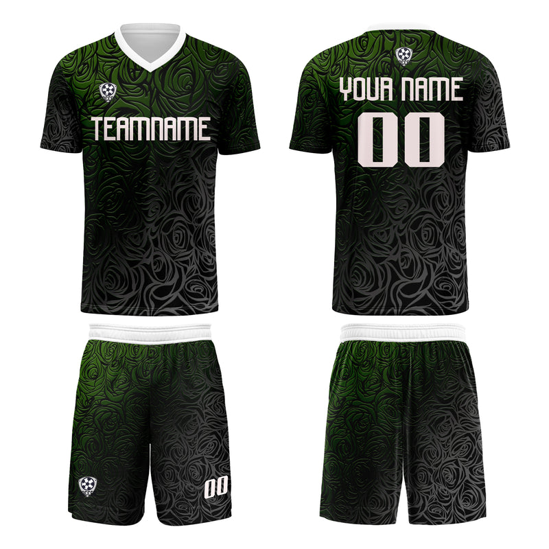 Custom Green Silver Jerseys for Men Women Personalized Soccer Uniforms for Adult and Kid