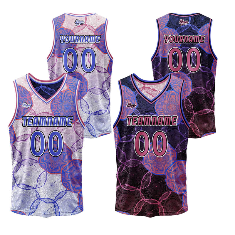 Custom Blue Purple Reversible Basketball Suit for Adults and Kids Personalized Jersey