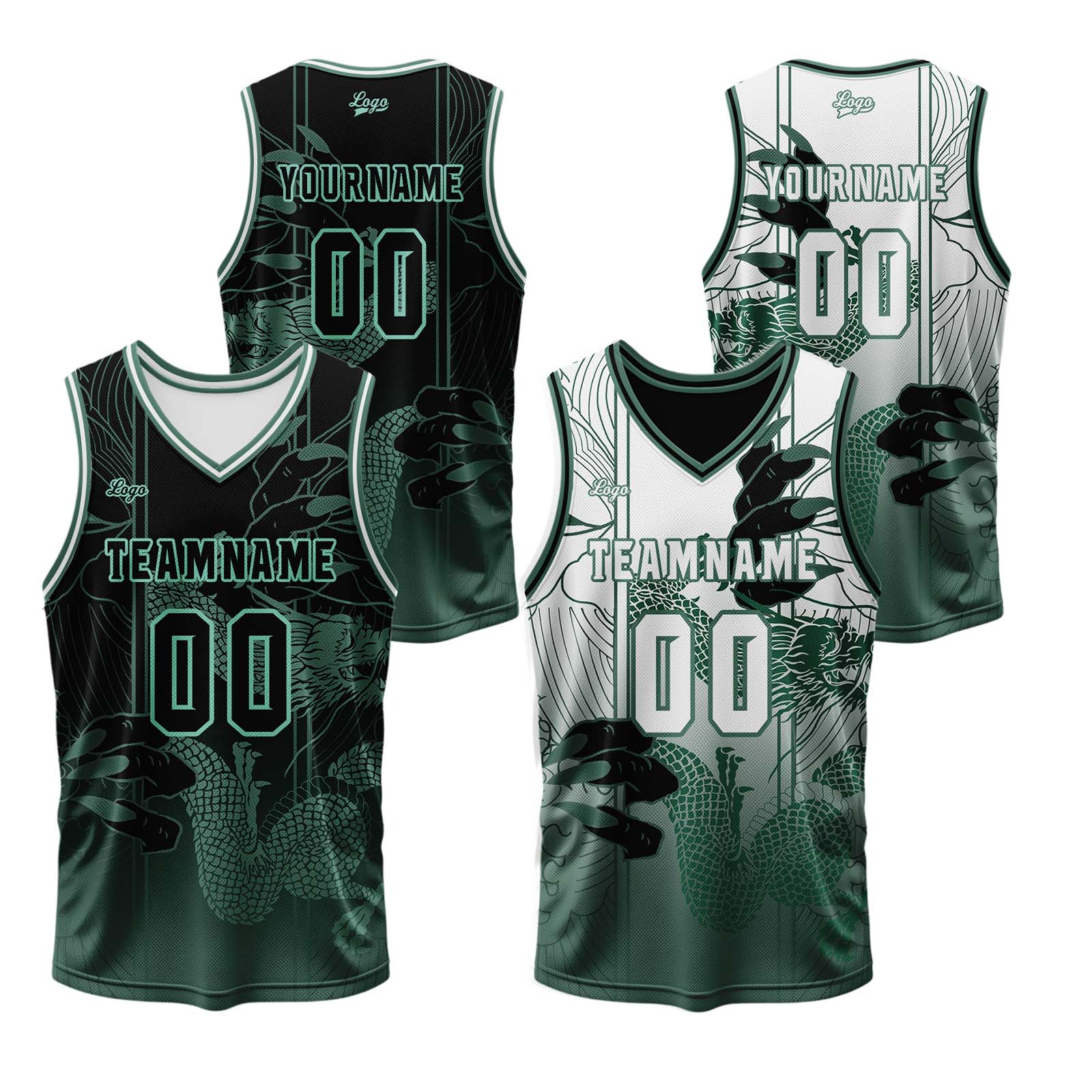 Custom Green Reversible Basketball Suit for Adults and Kids Personalized Jersey enthsush