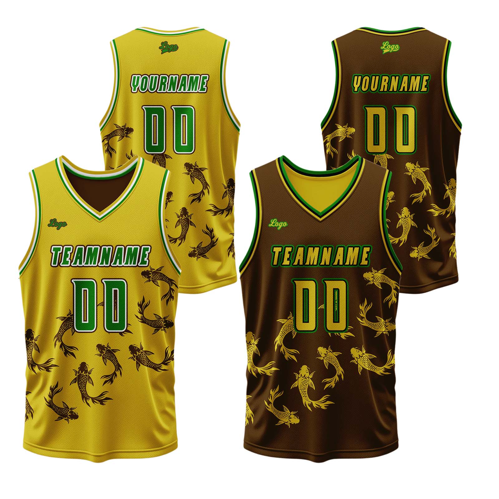 Custom Yellow Brown Reversible Basketball Suit for Adults and Kids Personalized Jersey enthsush