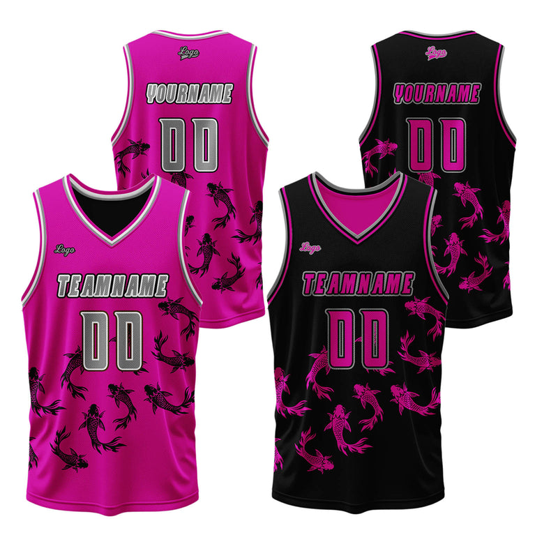 Custom Plum Pink Black Reversible Basketball Suit for Adults and Kids Personalized Jersey
