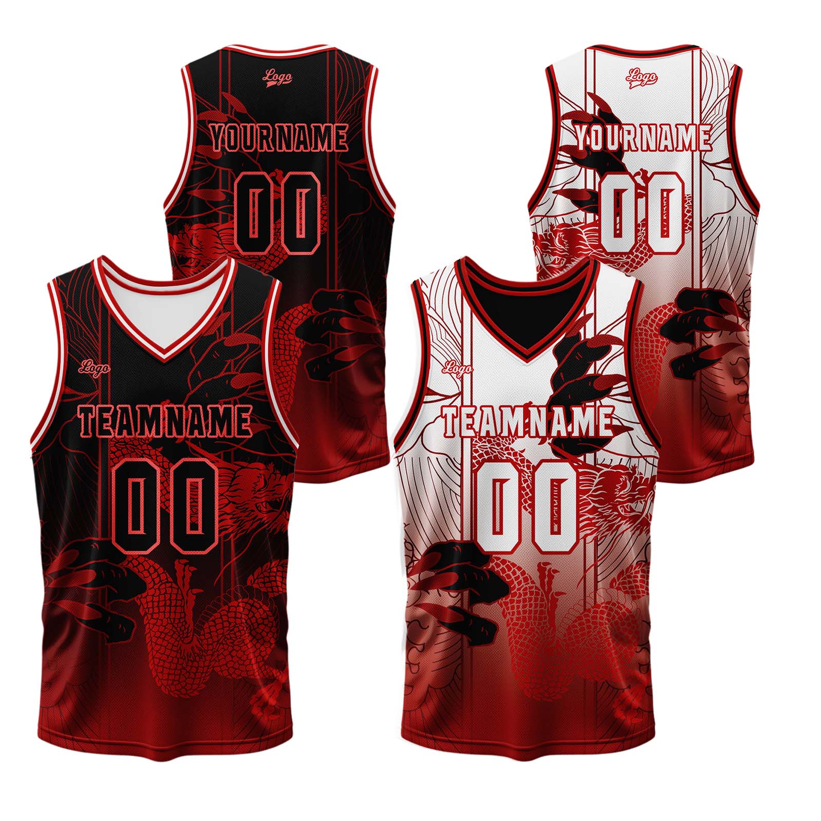 Custom Red Reversible Basketball Suit for Adults and Kids Personalized Jersey enthsush