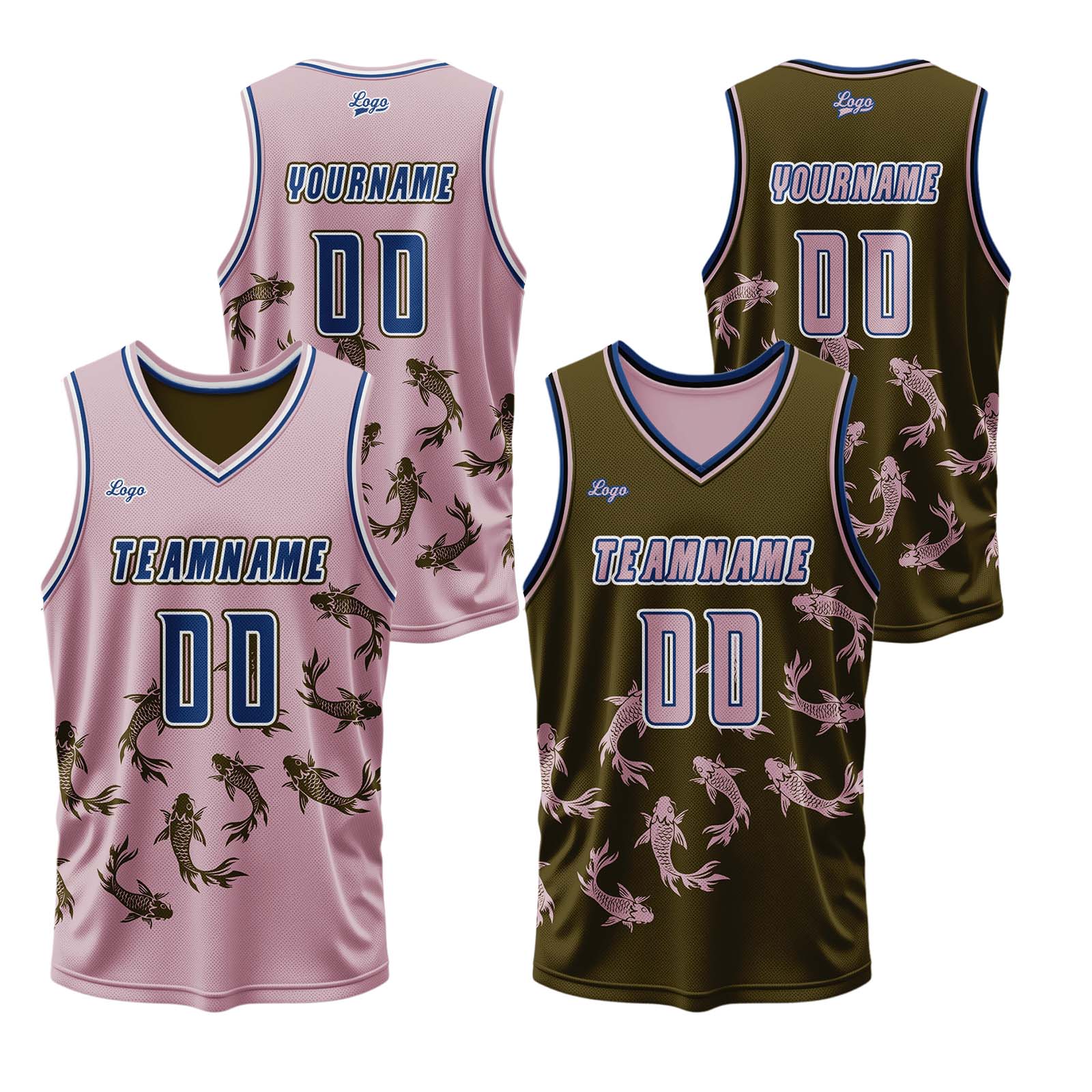 Custom Pink Brown Reversible Basketball Suit for Adults and Kids Personalized Jersey enthsush