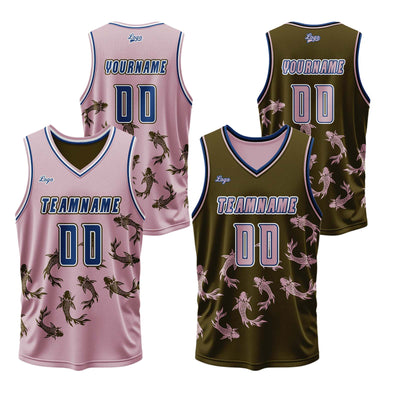 Custom Pink Brown Reversible Basketball Suit for Adults and Kids Personalized Jersey enthsush