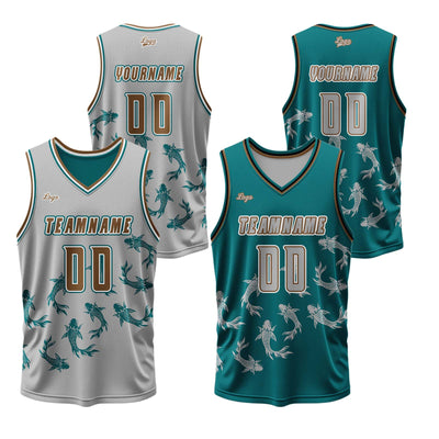 Custom Gray Green Reversible Basketball Suit for Adults and Kids Personalized Jersey enthsush