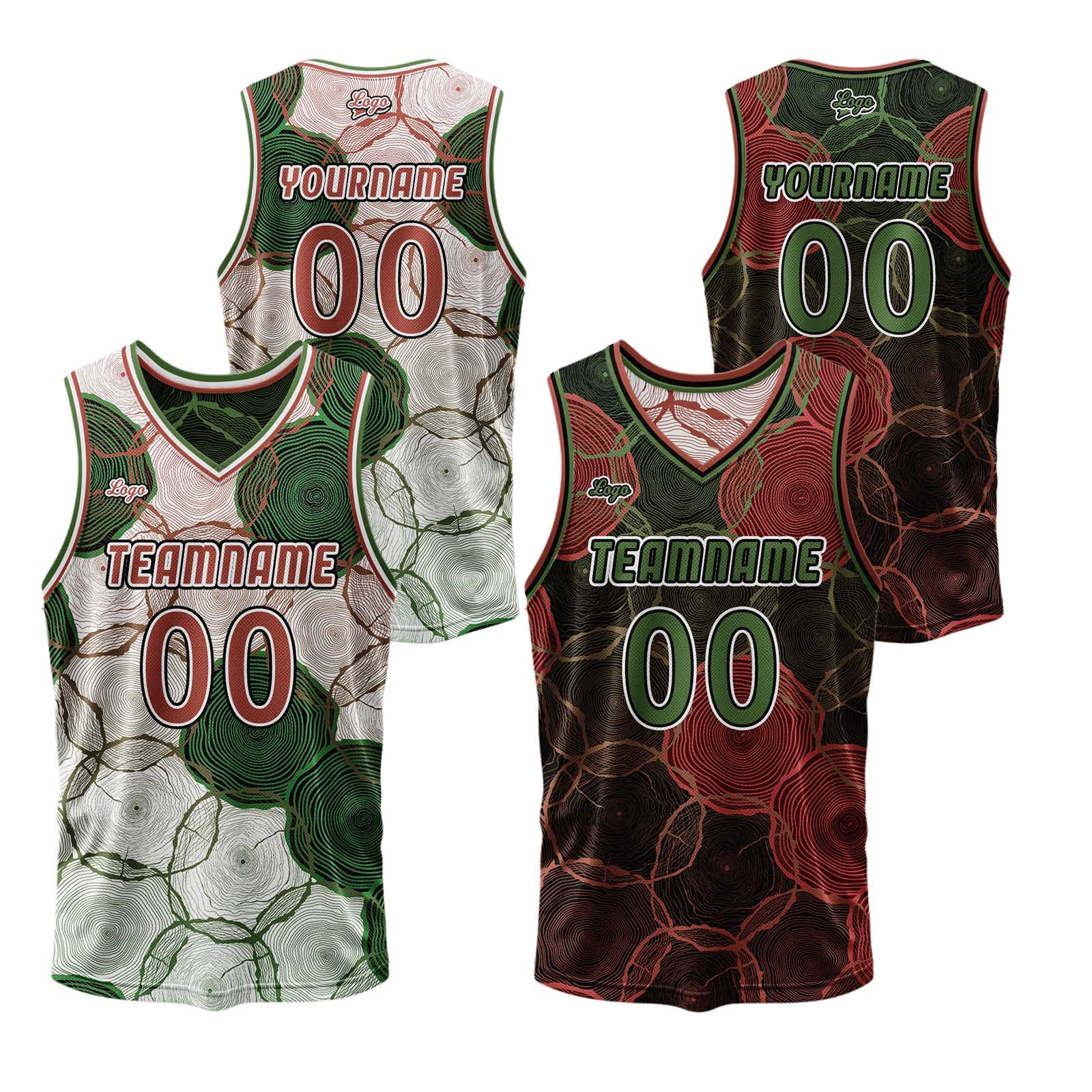Custom Green Red Reversible Basketball Suit for Adults and Kids Personalized Jersey enthsush