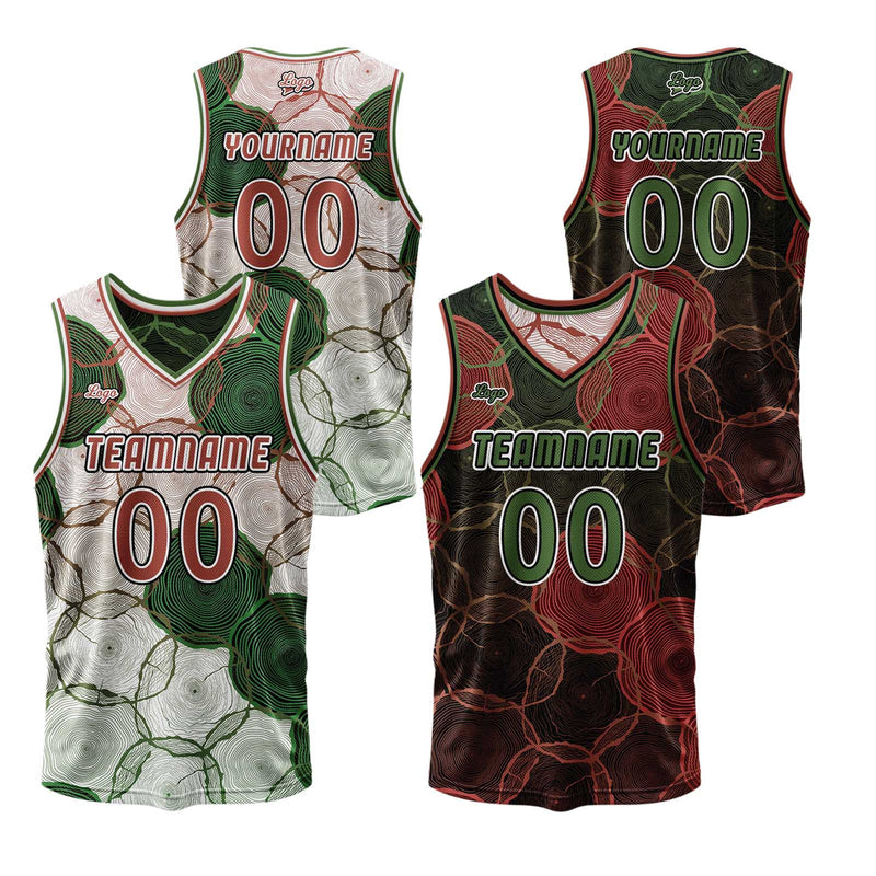 Custom Green Red Reversible Basketball Suit for Adults and Kids Personalized Jersey