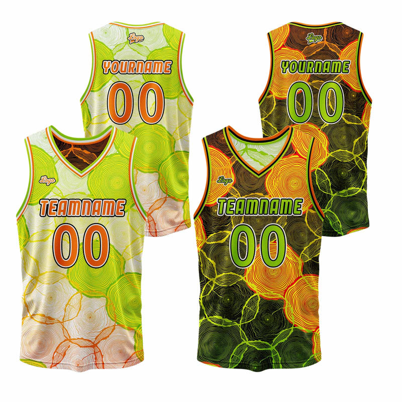 Custom Green Orange Reversible Basketball Suit for Adults and Kids Personalized Jersey