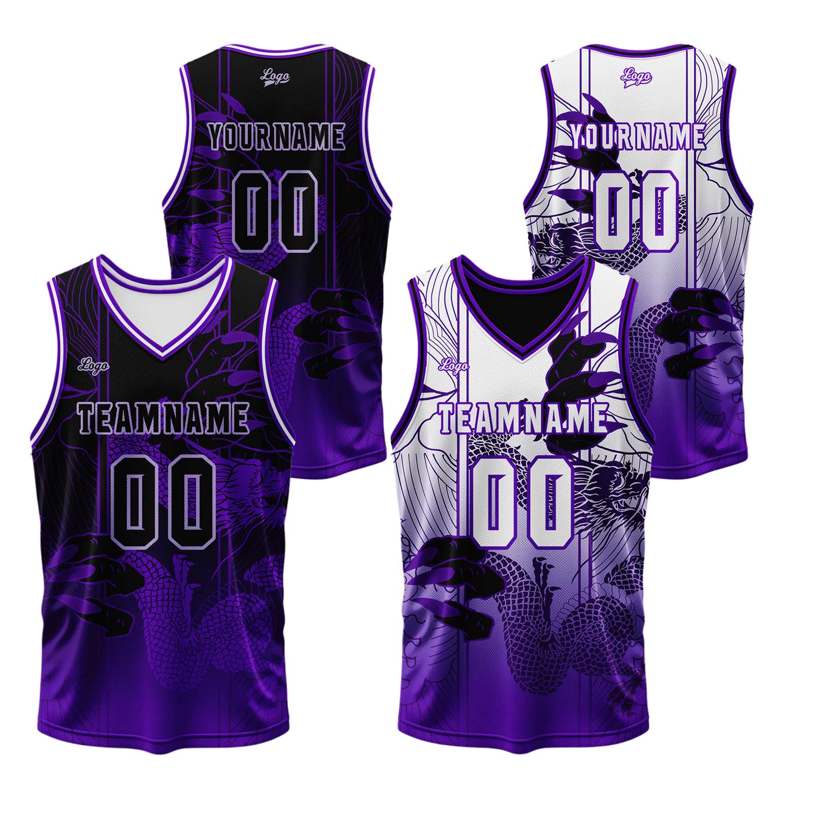 Custom Purple Reversible Basketball Suit for Adults and Kids Personalized Jersey enthsush