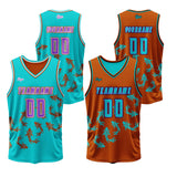 Custom Blue Orange Reversible Basketball Suit for Adults and Kids Personalized Jersey