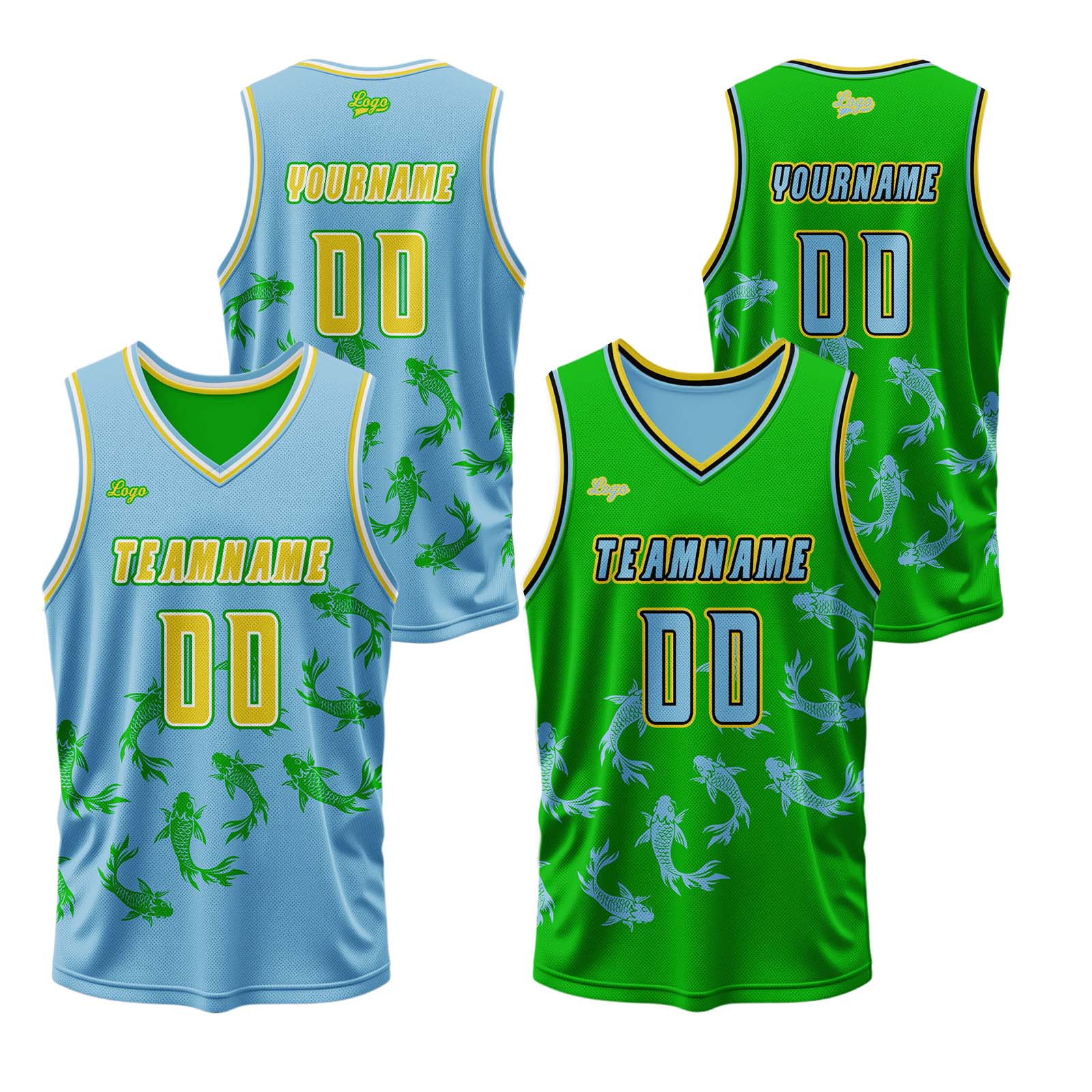 Custom Blue Green Reversible Basketball Suit for Adults and Kids Personalized Jersey enthsush