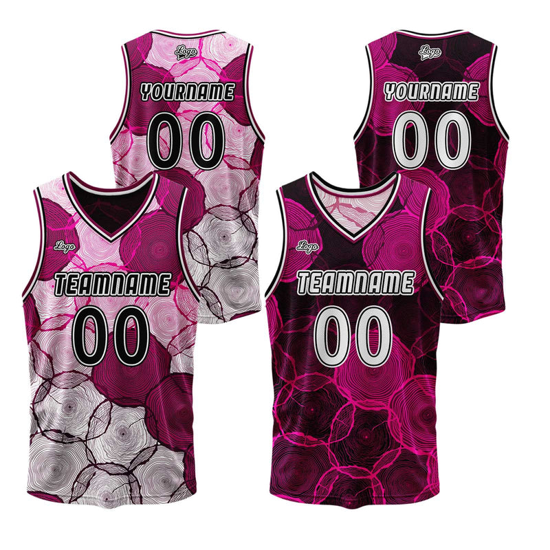 Custom Pink Red Reversible Basketball Suit for Adults and Kids Personalized Jersey