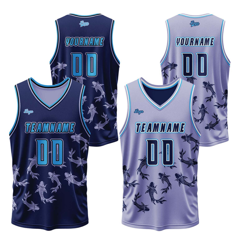 Custom Blue Purple Reversible Basketball Suit for Adults and Kids Personalized Jersey
