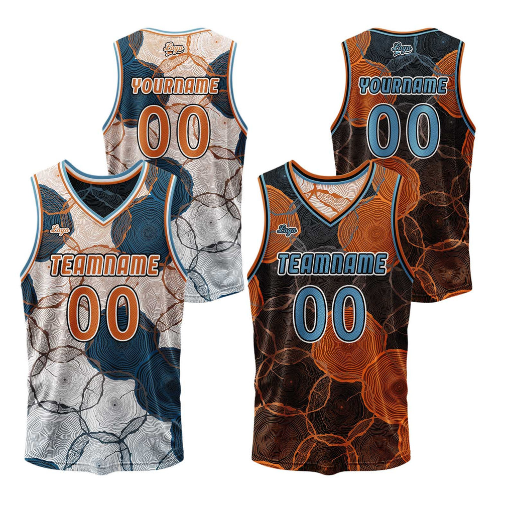 Custom Blue Orange Reversible Basketball Suit for Adults and Kids Personalized Jersey enthsush