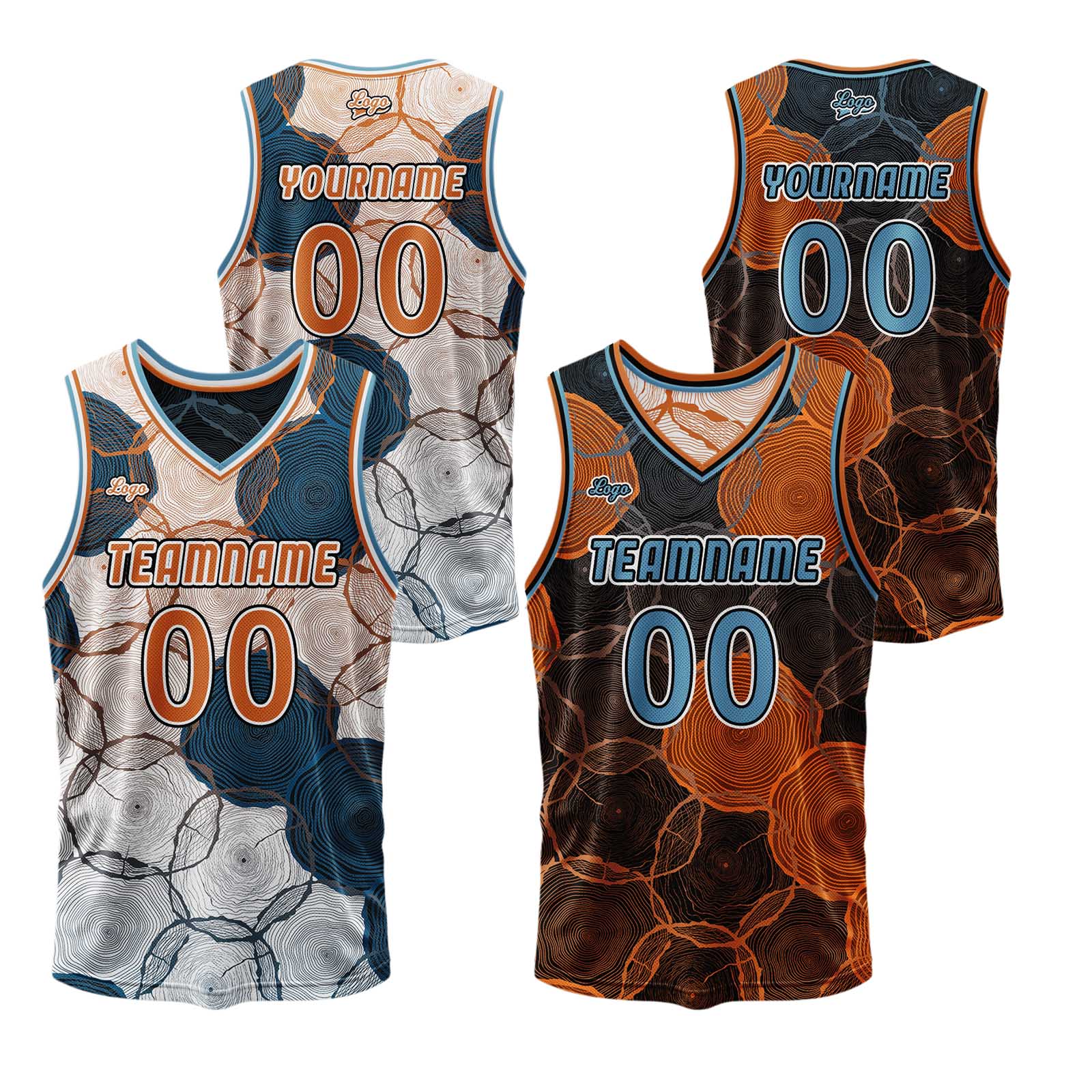 Custom Blue Orange Reversible Basketball Suit for Adults and Kids Personalized Jersey enthsush