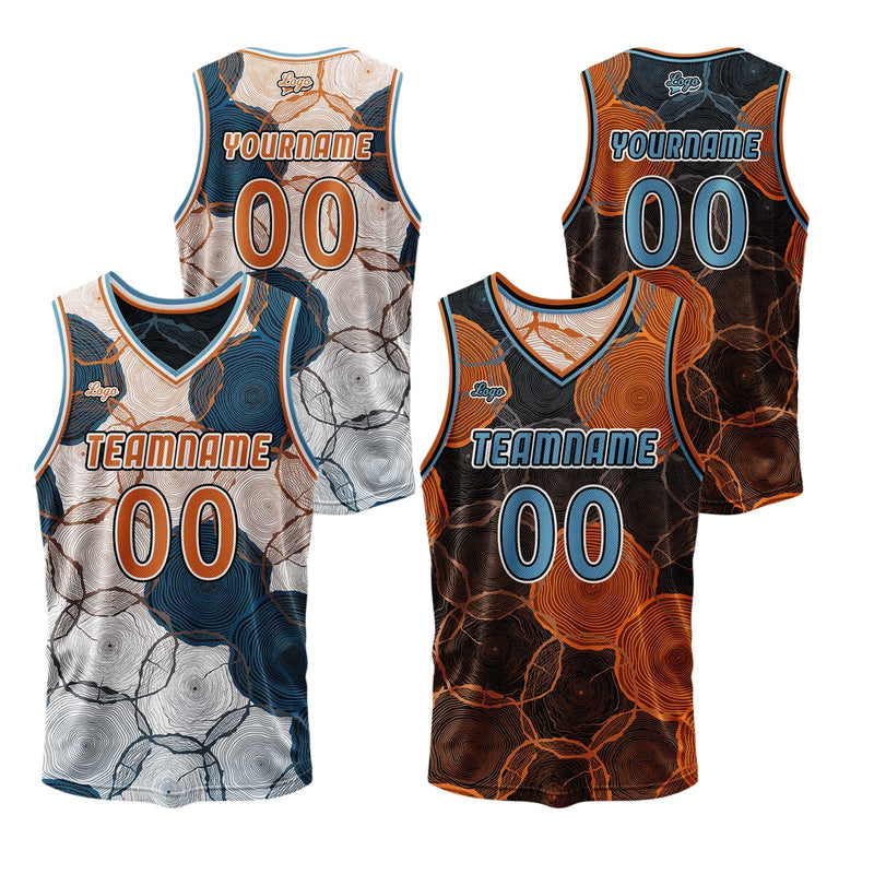 Custom Blue Orange Reversible Basketball Suit for Adults and Kids Personalized Jersey