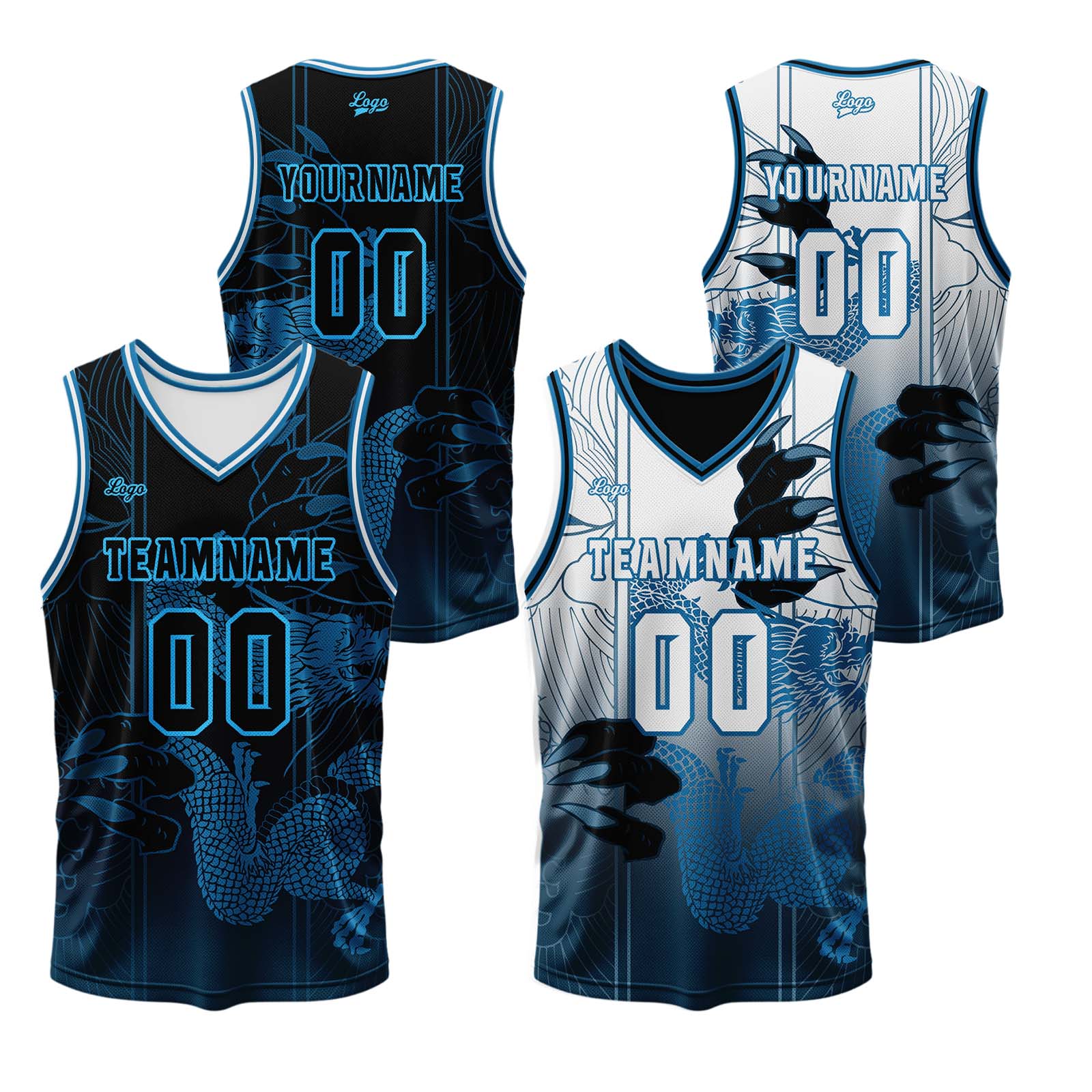 Custom Blue Reversible Basketball Suit for Adults and Kids Personalized Jersey enthsush