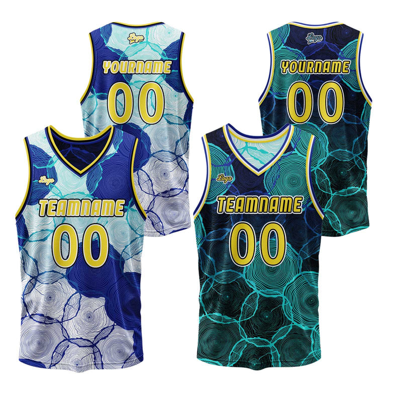 Custom Blue Green Reversible Basketball Suit for Adults and Kids Personalized Jersey