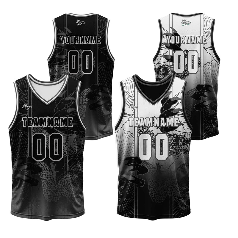 Custom Black Reversible Basketball Suit for Adults and Kids Personalized Jersey
