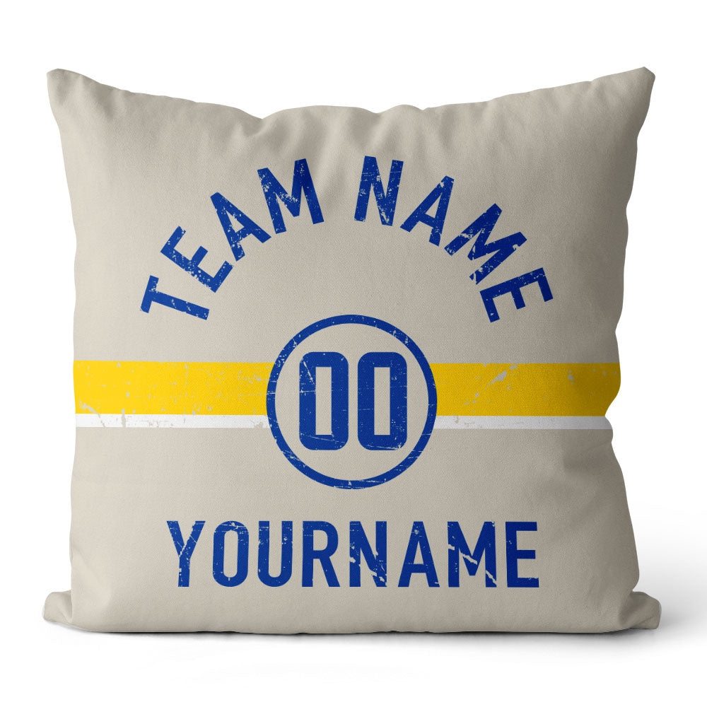 Custom Football Throw Pillow for Men Women Boy Gift Printed Your Personalized Name Number Blue & White & Yellow enthsush