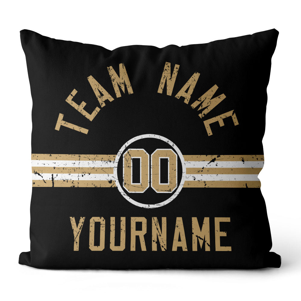 Custom Football Throw Pillow for Men Women Boy Gift Printed Your Personalized Name Number Black & White & Gold enthsush