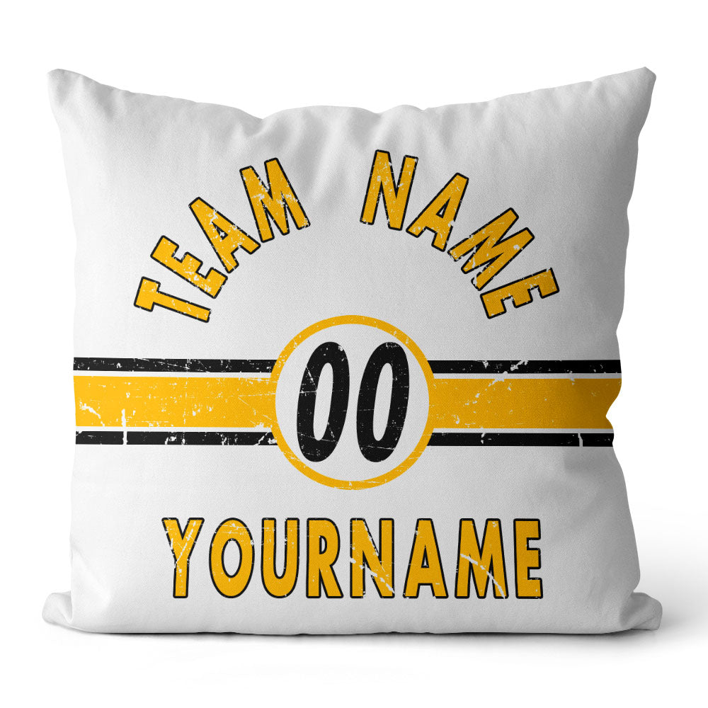 Custom Football Throw Pillow for Men Women Boy Gift Printed Your Personalized Name Number Black & White & Yellow enthsush