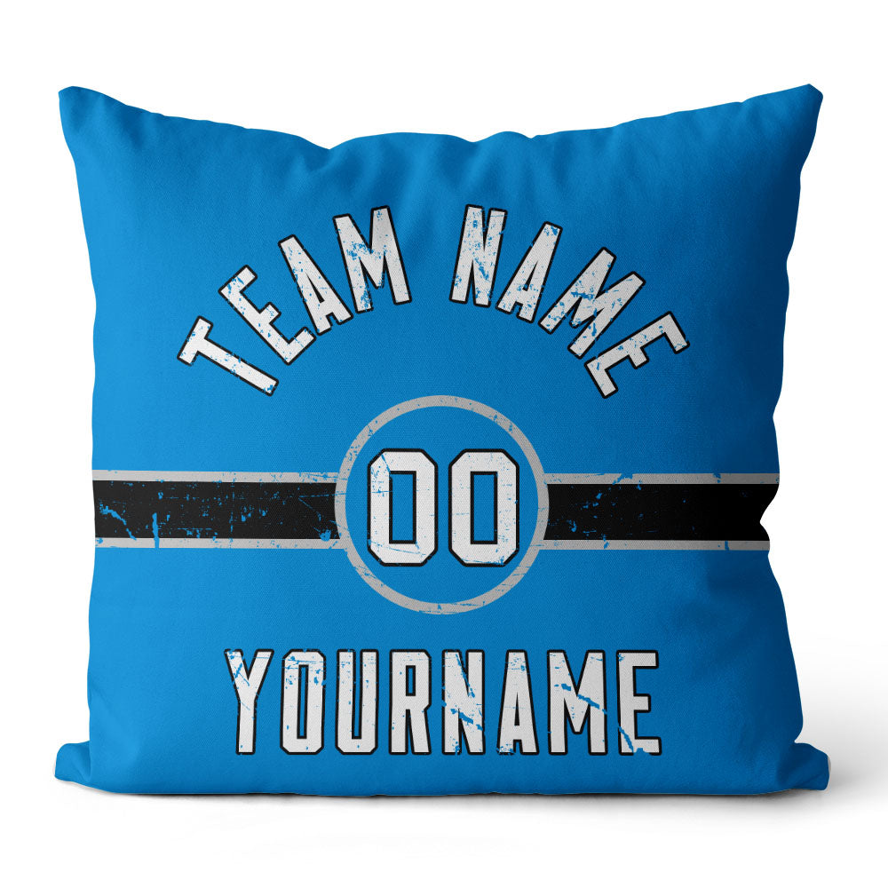 Custom Football Throw Pillow for Men Women Boy Gift Printed Your Personalized Name Number Black & Royal & White enthsush