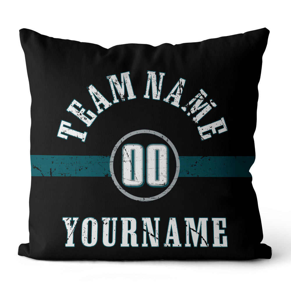 Custom Football Throw Pillow for Men Women Boy Gift Printed Your Personalized Name Number Midnight Green & Black & White enthsush