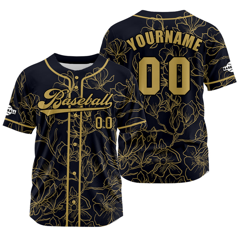Custom Black Gold Jersey Personalized Baseball Shirt for Men Women Kids Youth
