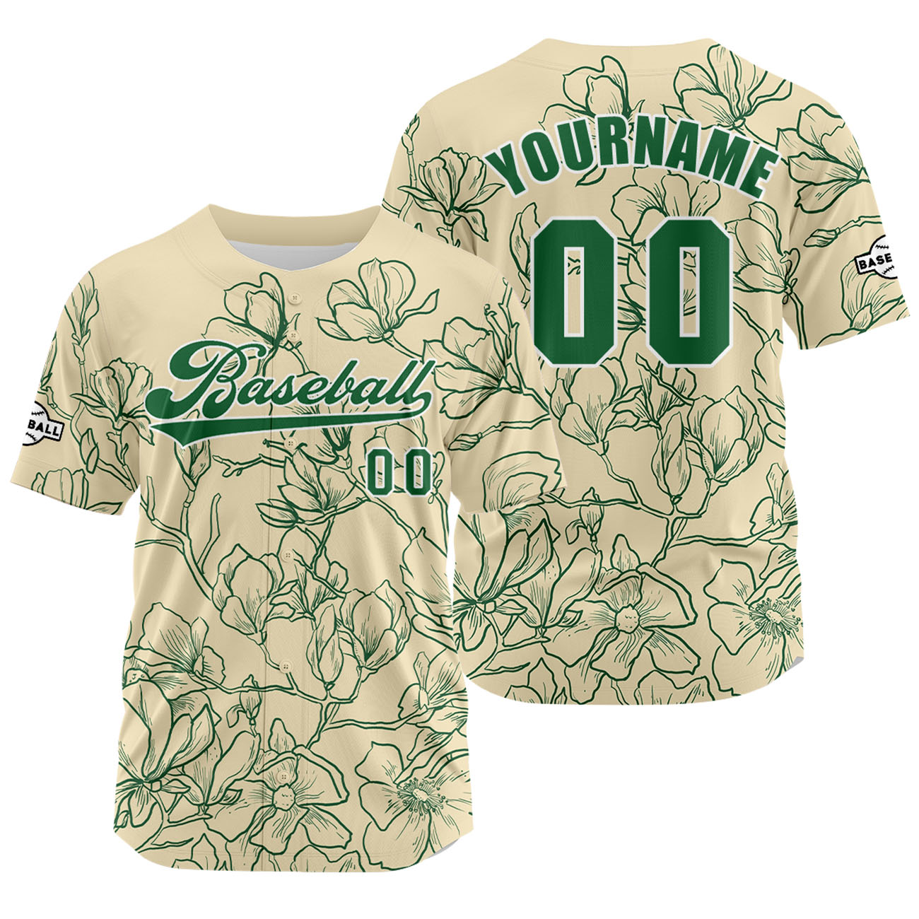 Custom Beige Green Jersey Personalized Baseball Shirt for Men Women Kids Youth enthsush