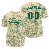 Custom Beige Green Jersey Personalized Baseball Shirt for Men Women Kids Youth