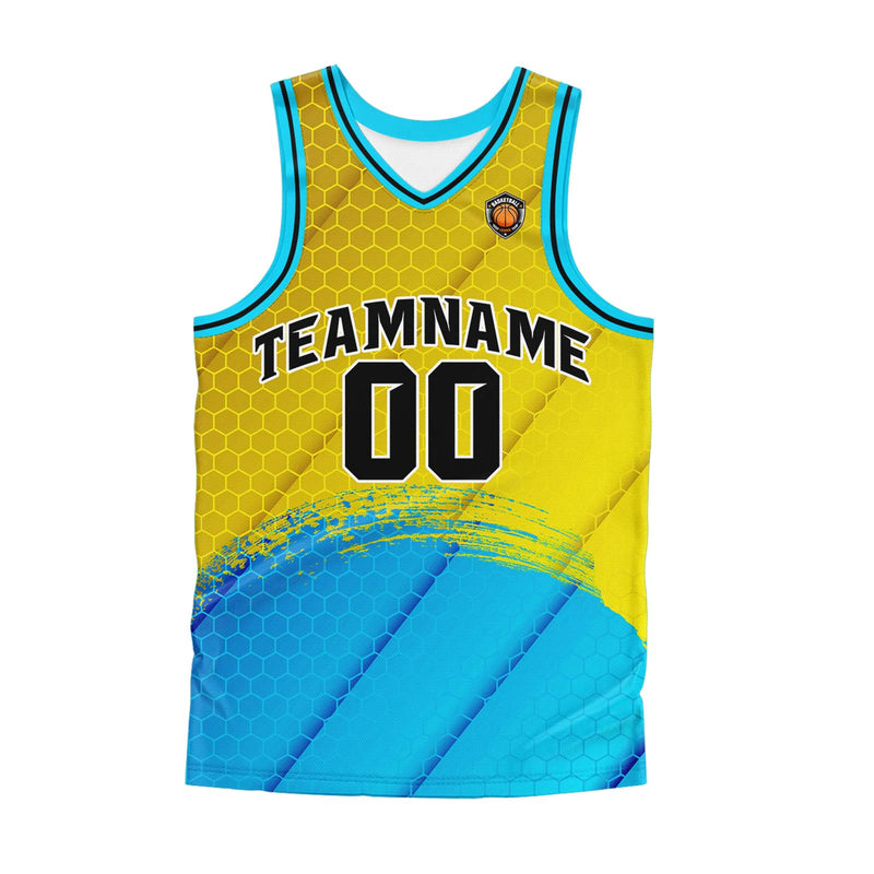 Custom Yellow Blue Basketball Jersey Uniform Suit Printed Your Logo Name Number
