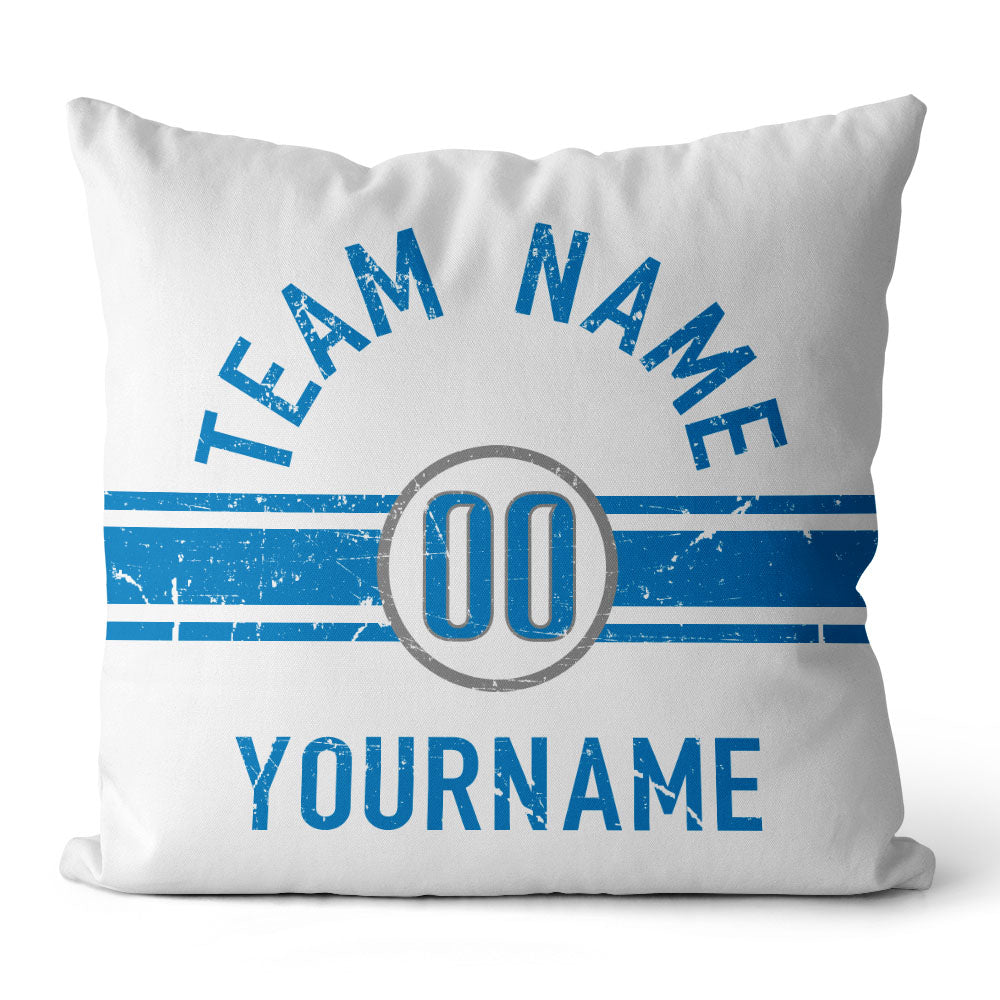 Custom Football Throw Pillow for Men Women Boy Gift Printed Your Personalized Name Number Light Blue & Gray & White enthsush