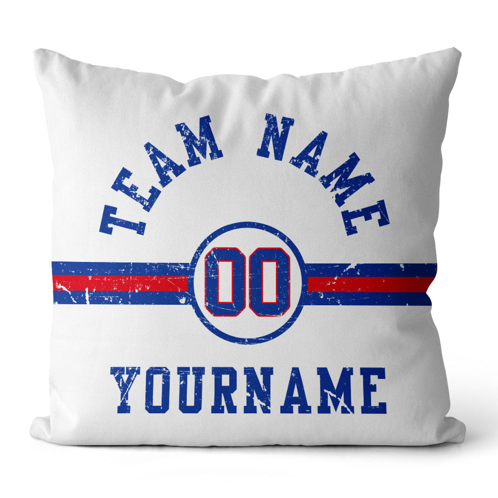 Custom Football Throw Pillow for Men Women Boy Gift Printed Your Personalized Name Number Blue & White & Red enthsush