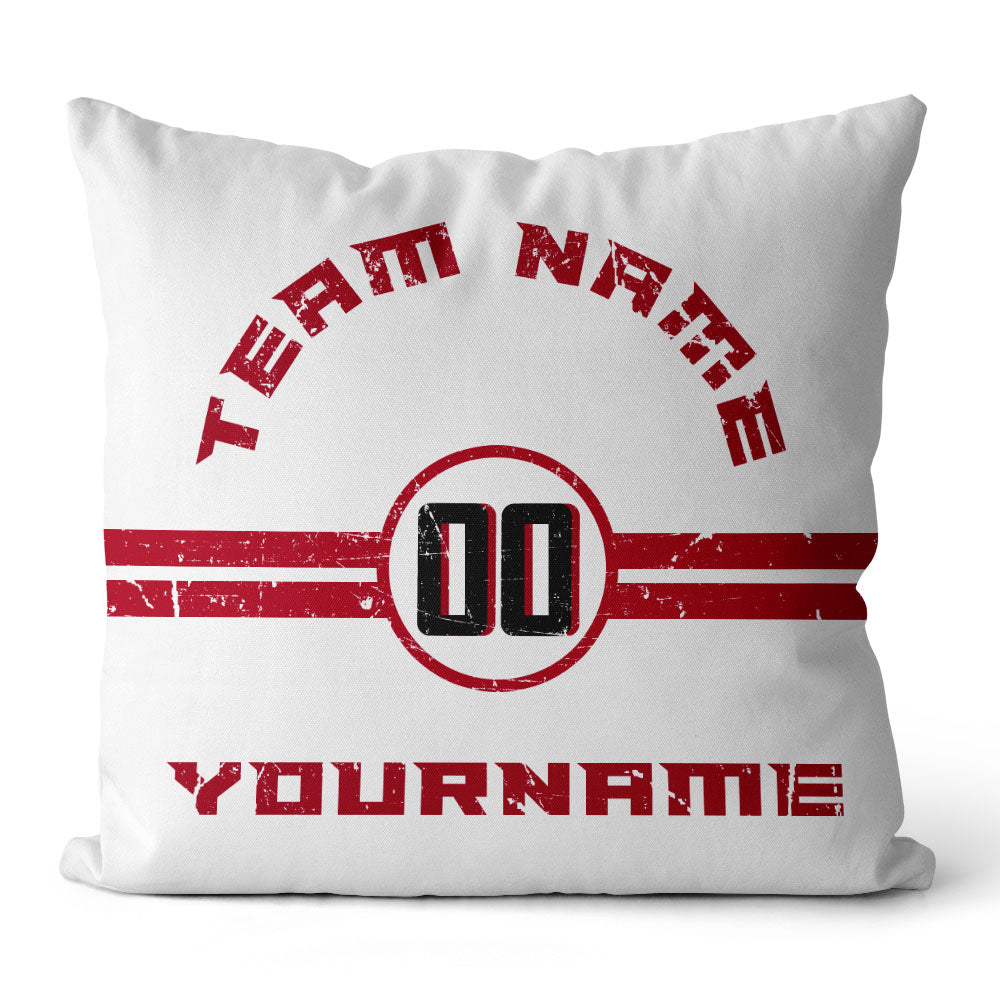 Custom Football Throw Pillow for Men Women Boy Gift Printed Your Personalized Name Number Black & White &  Red enthsush