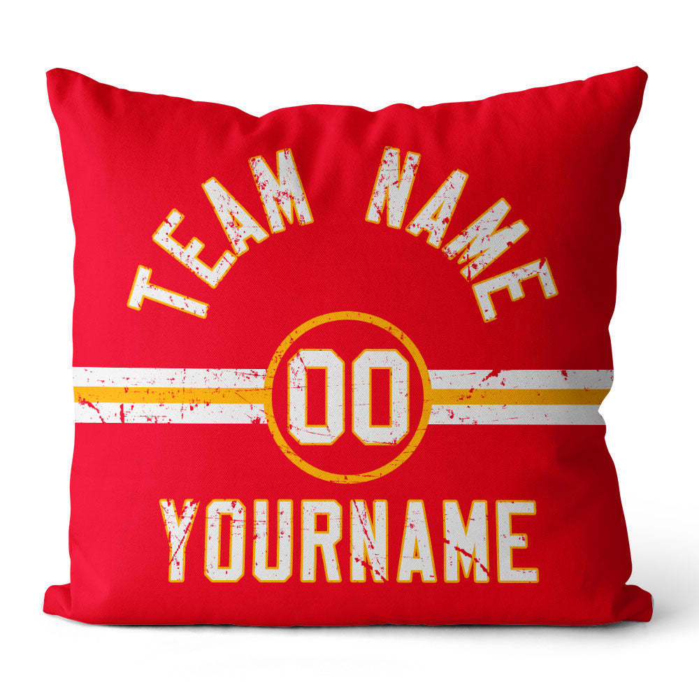 Custom Football Throw Pillow for Men Women Boy Gift Printed Your Personalized Name Number Red & White & Gold enthsush
