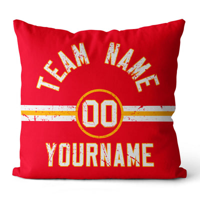 Custom Football Throw Pillow for Men Women Boy Gift Printed Your Personalized Name Number Red & White & Gold enthsush